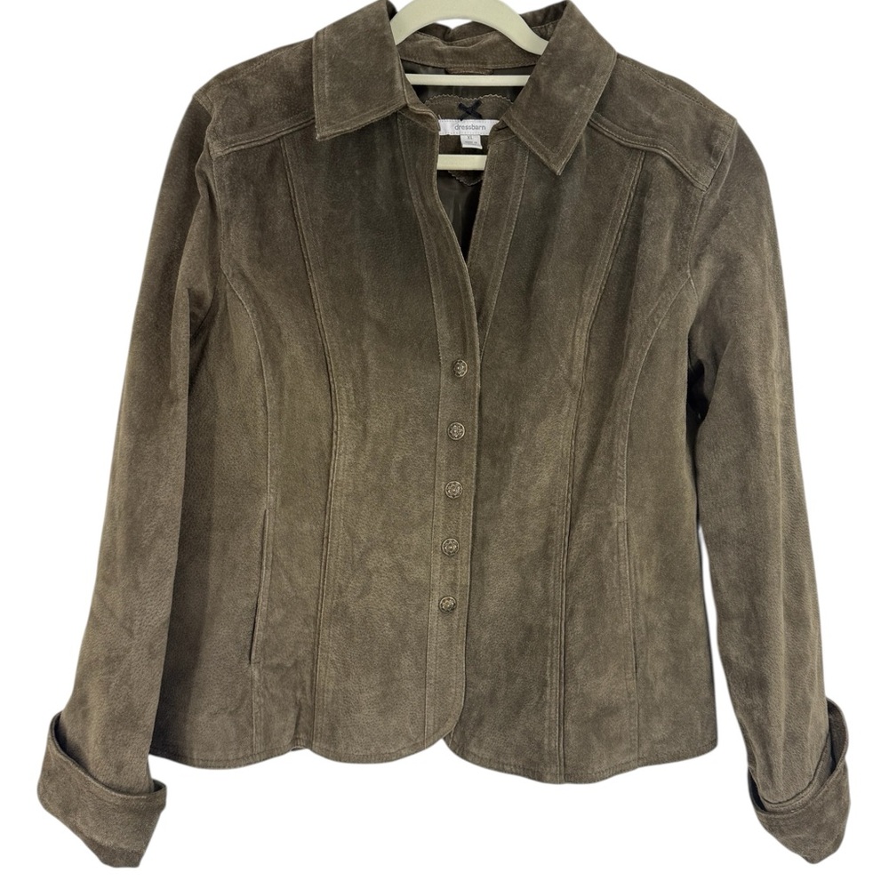 Dressbarn Genuine Suede Leather Jacket Brown Western Minimalist Vintage Y2K
